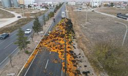 10 ton mandalina kara yolunu yarım saat ulaşıma kapattı