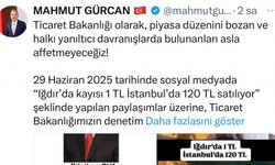 ’Iğdır’da kayısı 1 TL, İstanbul’da 120 TL’ paylaşımına "gerçek dışı bilgi yaymaktan" 1 milyon 400 bin TL idari para cezası