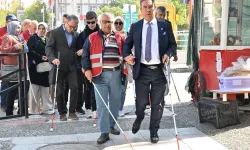 Manisa'da beyaz bastonla farkındalık yürüyüşü