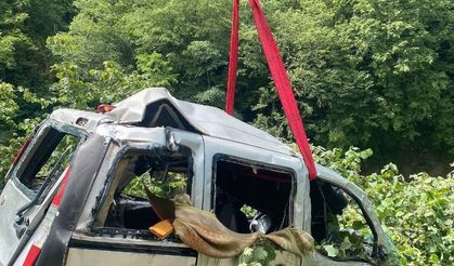 Giresun’da hafif ticari araç dereye uçtu