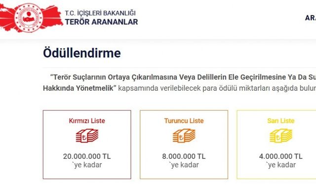 Terör ihbar ödülleri güncellendi: Kırmızı listedekiler için verilen ödül miktarı 20 milyon liraya yükseldi