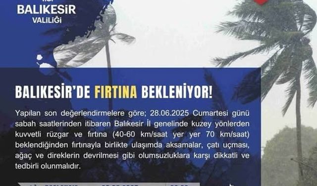 Meteoroloji’den Balıkesir’e fırtına uyarısı