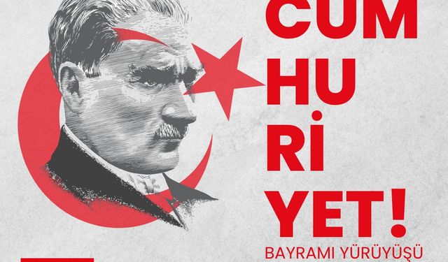 İnegöl'de 100 Metrelik Türk Bayrağıyla Cumhuriyet Yürüyüşü