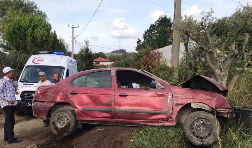 Yoldan çıkan araç fidanlığa uçtu: Sıkışan sürücüyü itfaiye kurtardı