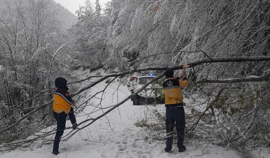 Kar sebebiyle mahsur kalan hasta paletli ambulansla hastaneye ulaştırıldı