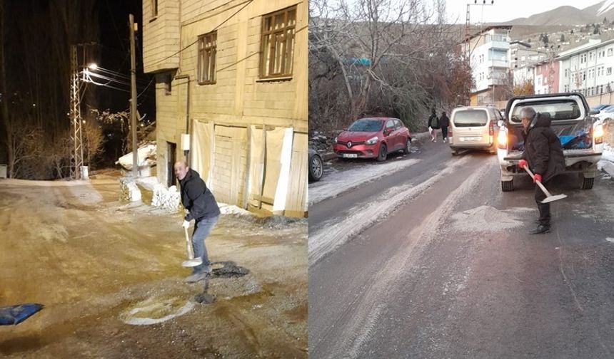 Hakkari’de yollar buz pistine döndü