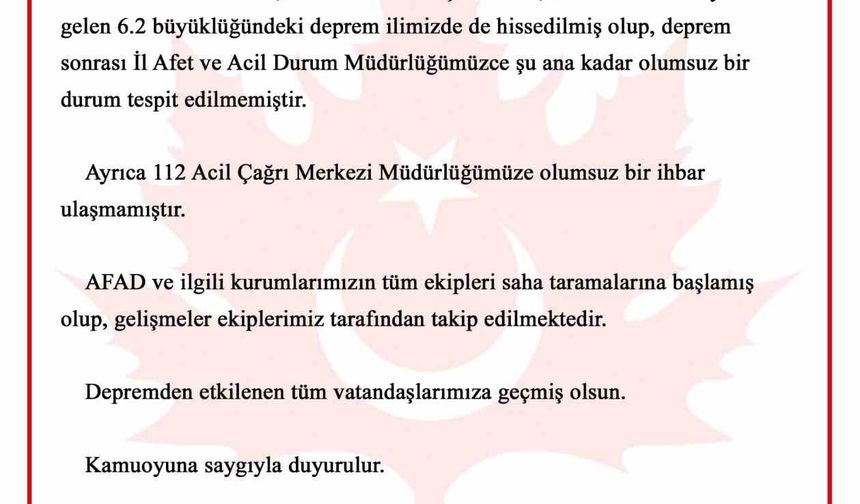 Depremle ilgili Bursa Valiliği’nden açıklama