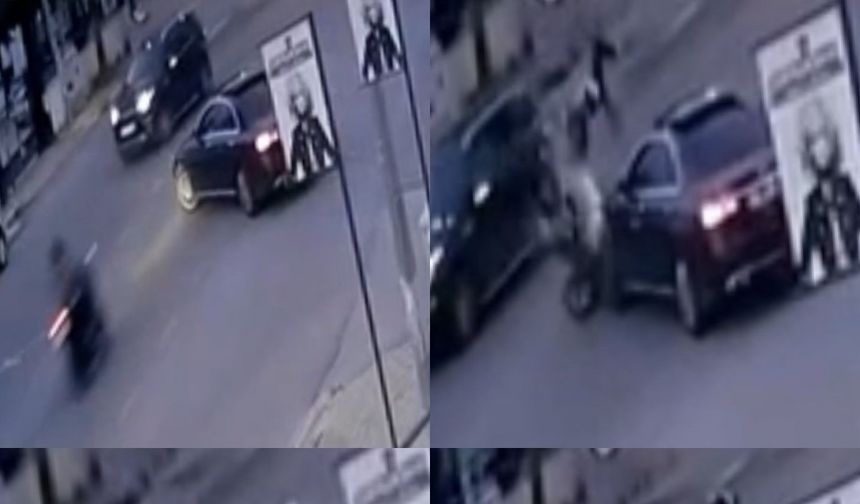 Otomobile çarpan motosikletli takla atıp yere düştü: O anlar kamerada