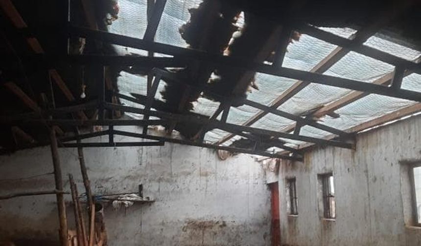 Elazığ’da etkili olan fırtına ahırın çatısını uçurdu