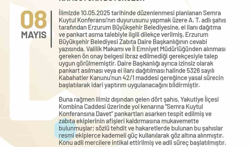 Erzurum’da izinsiz pankart asan 4 kişi gözaltına alındı