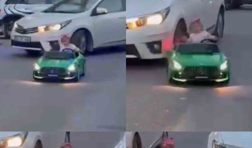 Otomobil çocuğun bindiği akülü araca çarptı: O anlar kamerada