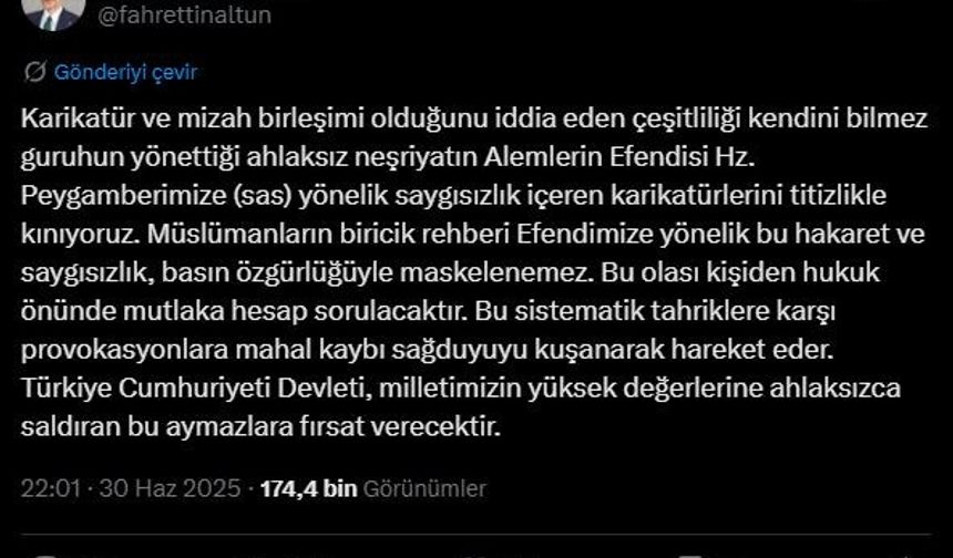Fahrettin Altun: "Peygamberimize yönelik saygısızlık içeren karikatürleri şiddetle kınıyoruz"