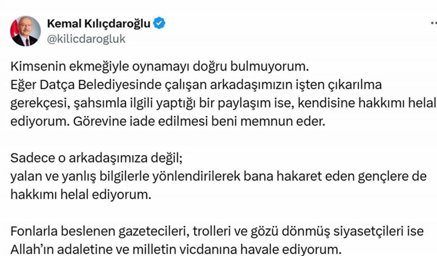 Kılıçdaroğlu’ndan Datça Belediyesine çağrı